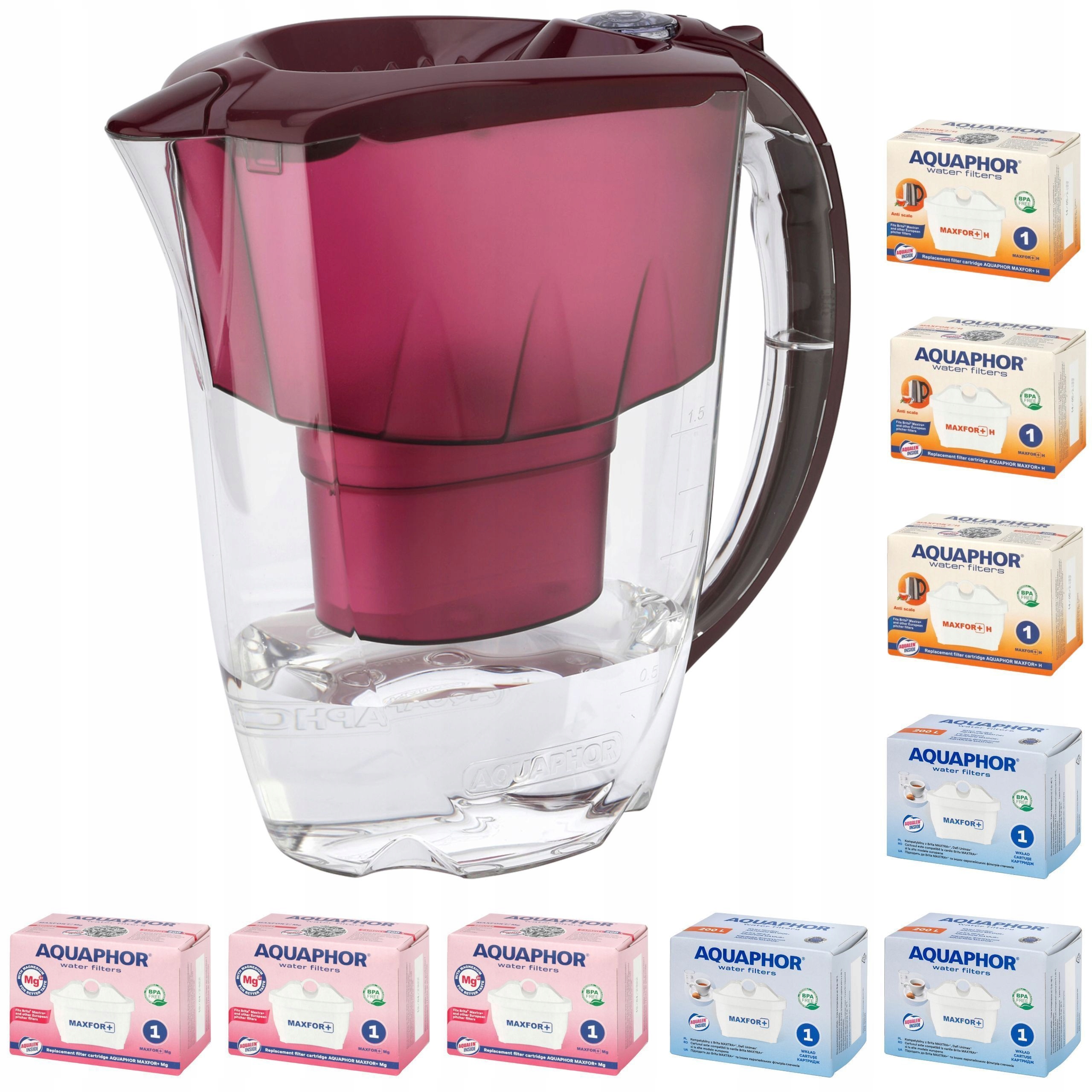 Filtrační konvice Aquaphor Amethyst 2,8 l 9 vpichů (3 3 h 3 mg), třešňová