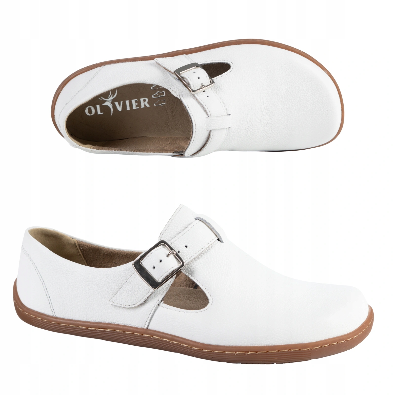 Dámské kožené barefoot boty Rosa zero drop s páskem, bílé, velikost 39