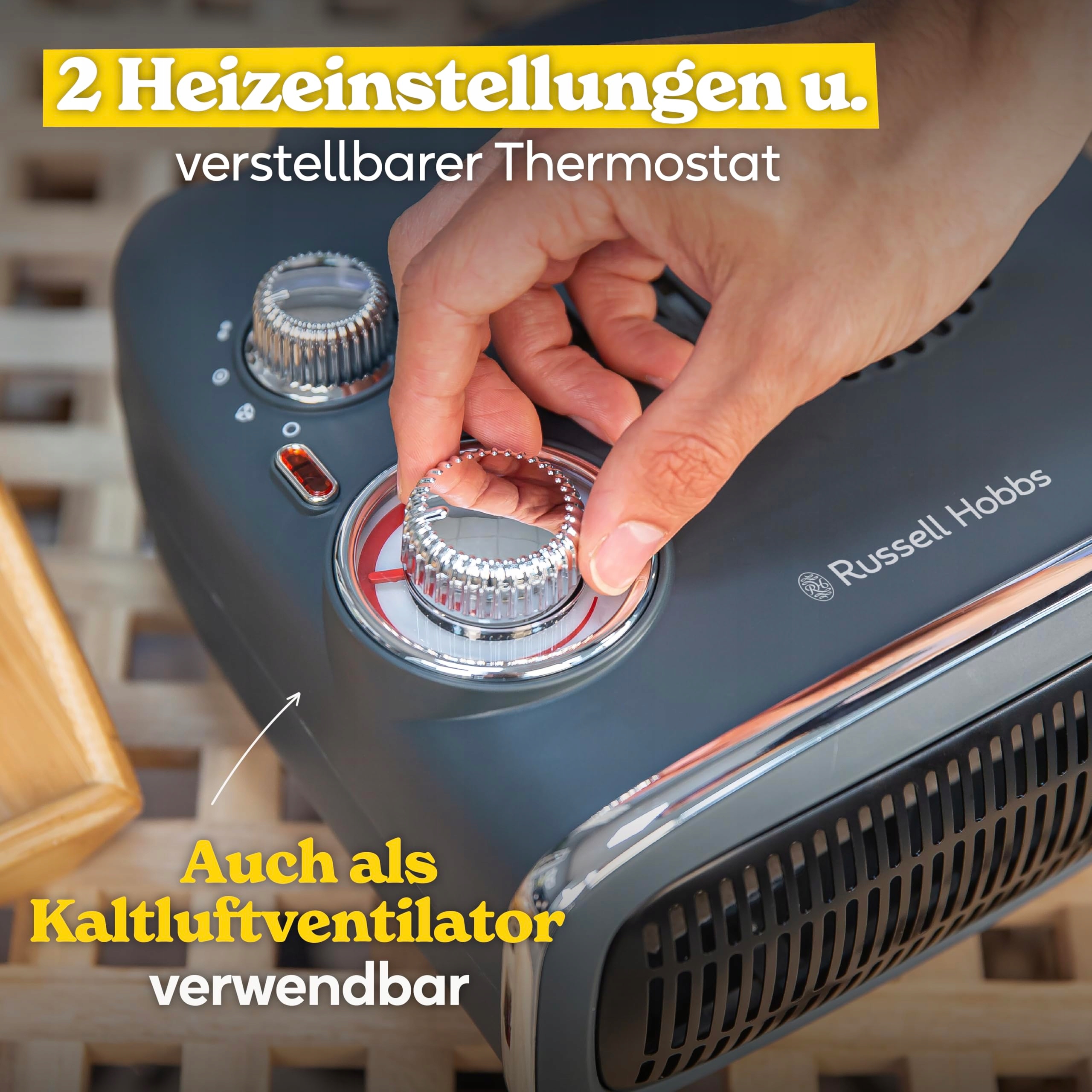 RUSSELL HOBBS Grzejnik Elektryczny 1800W Retro Szary Termostat 2 Poziomy — miniatura 5