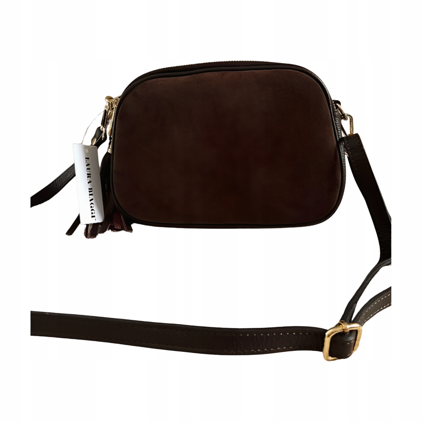 Laura Biaggi, kabelka kufřík, tříkomorová, kožená, s čokoládovým semišem