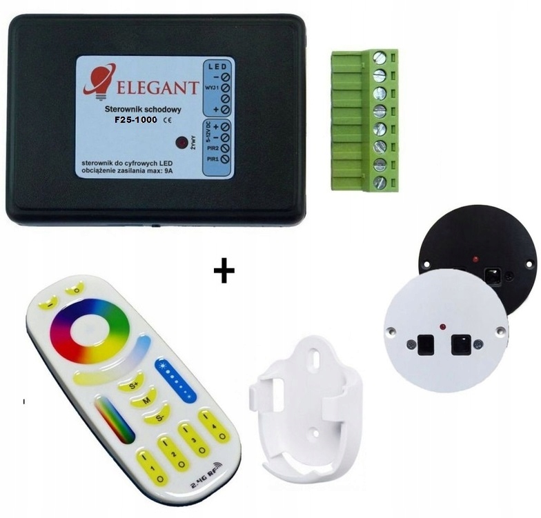Schodišťový ovladač Elegant F25 WS2811 s pohybovými senzory a dálkovým ovládáním 5-24 V DC
