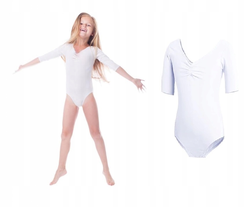 

Białe Body Gimnastyczne 3/4 Rękaw Balet 110/116