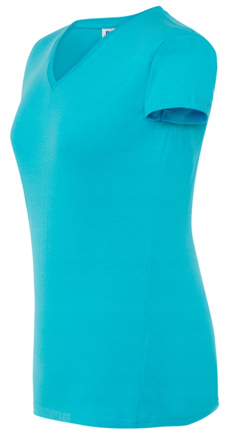 Bluzka dekolt w serek V-NECK 100% bawełna turkus L Linia regular