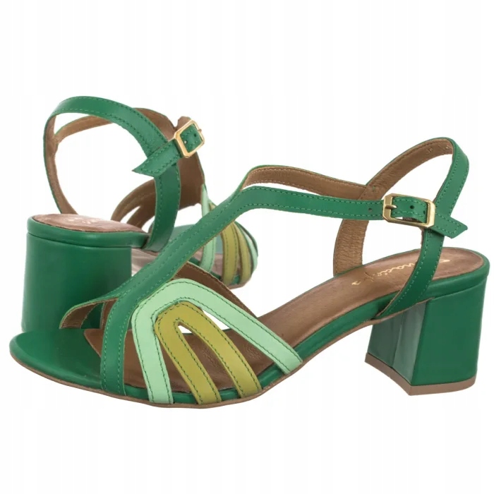 Kožené dámské sandály na podpatku Maciejka Zelené 06948-09
