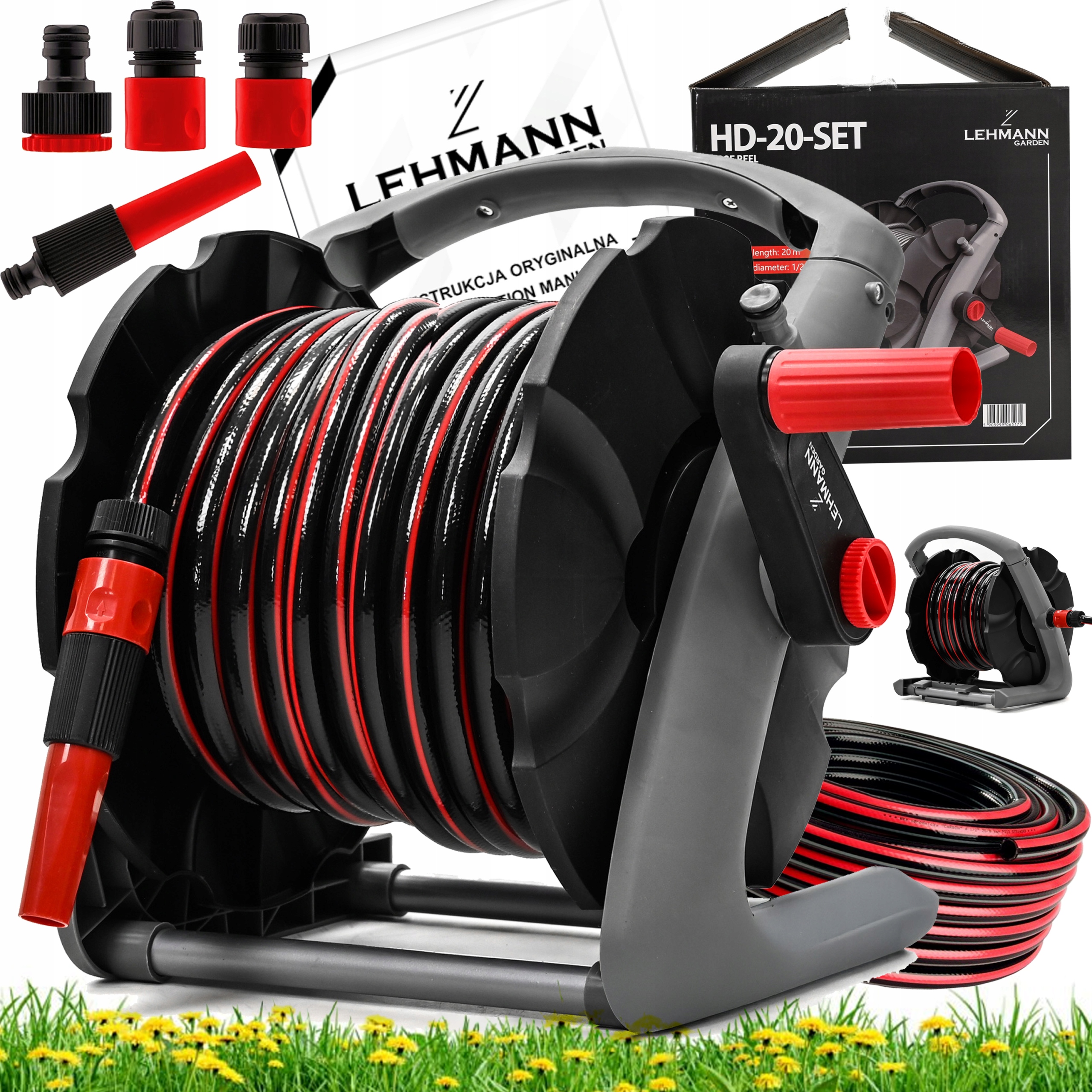 Zwijacz Bęben Na Wąż Ogrodowy Stabilny Lehmann 22M 1/2" Zwijarka Wózek 20+2