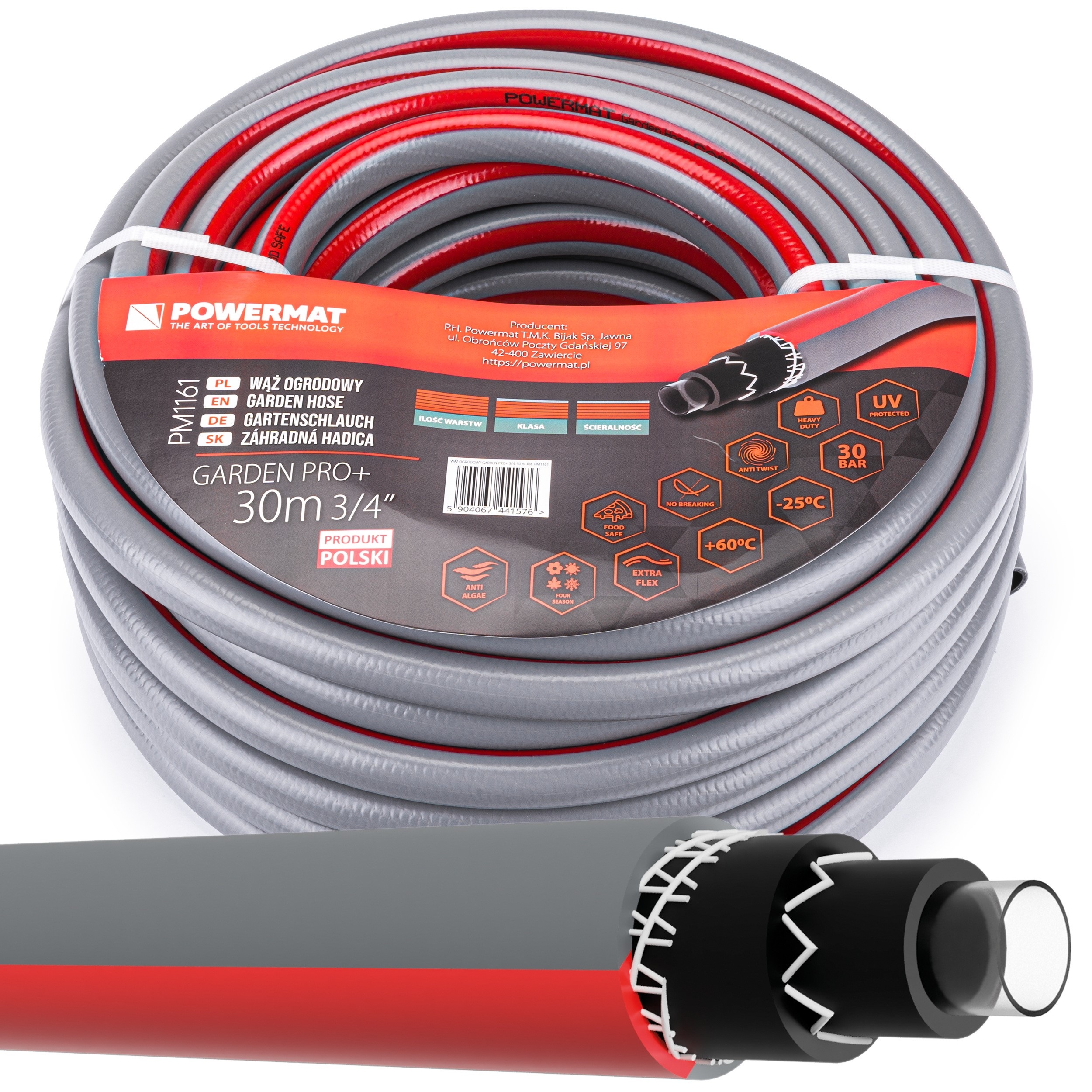 Wąż Ogrodowy Do Wody 3/4'' 30m 6 Warstwowy 30 Bar