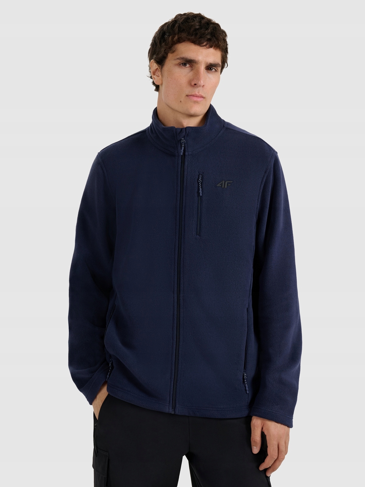 4F Pánská fleecová mikina regular se stojáčkem tmavě modrá S