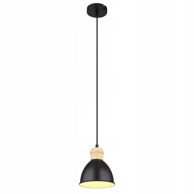 Samostatná závěsná lampa Wiho E27, černý kov, stínítko, barva dřeva loft