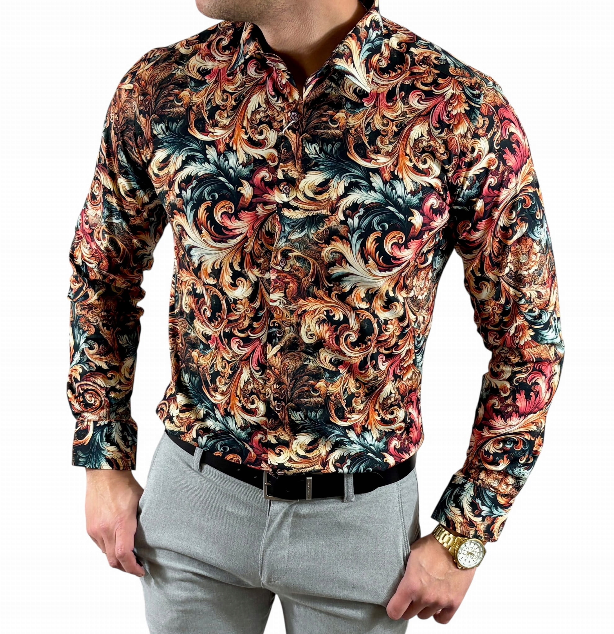 Košile slim fit elastan digitální potisk ESP016 vzor-03 L