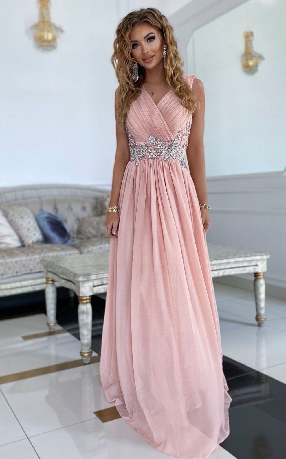 Šaty Na Svatební Hostinu Kiara Dlouhá Světle Růžová 52