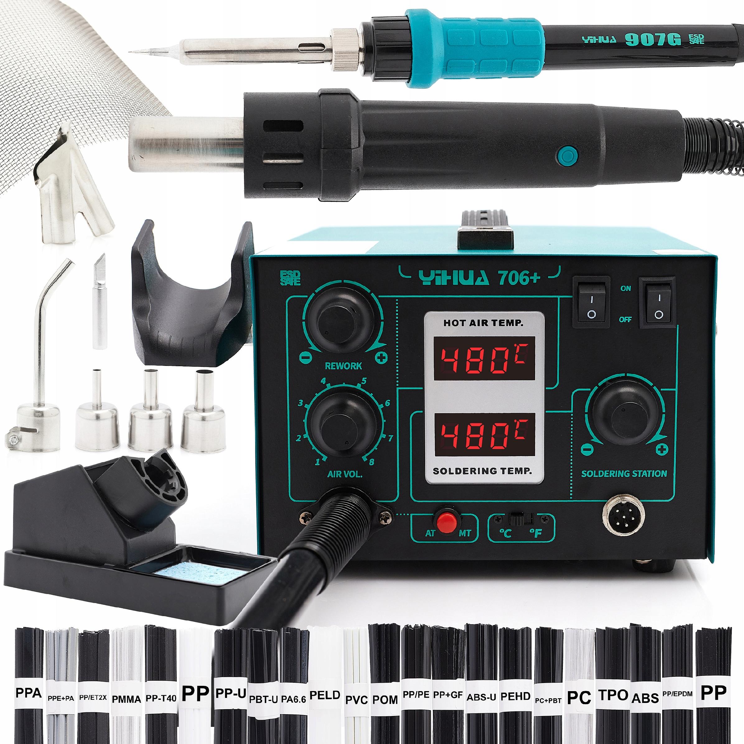 Svářečka Plastů Pájecí Stanice 2V1 Yihua 706+ 640W Hot Air Set