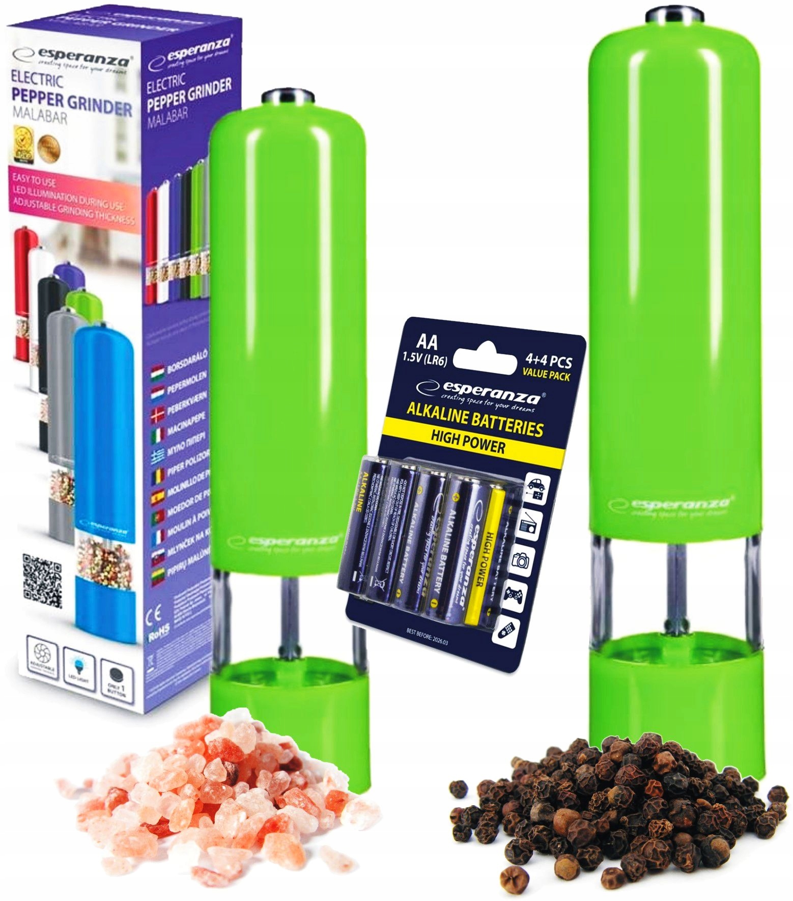 ELEKTRYCZNY MŁYNEK DO PIEPRZU I SOLI ZESTAW 2 SZT