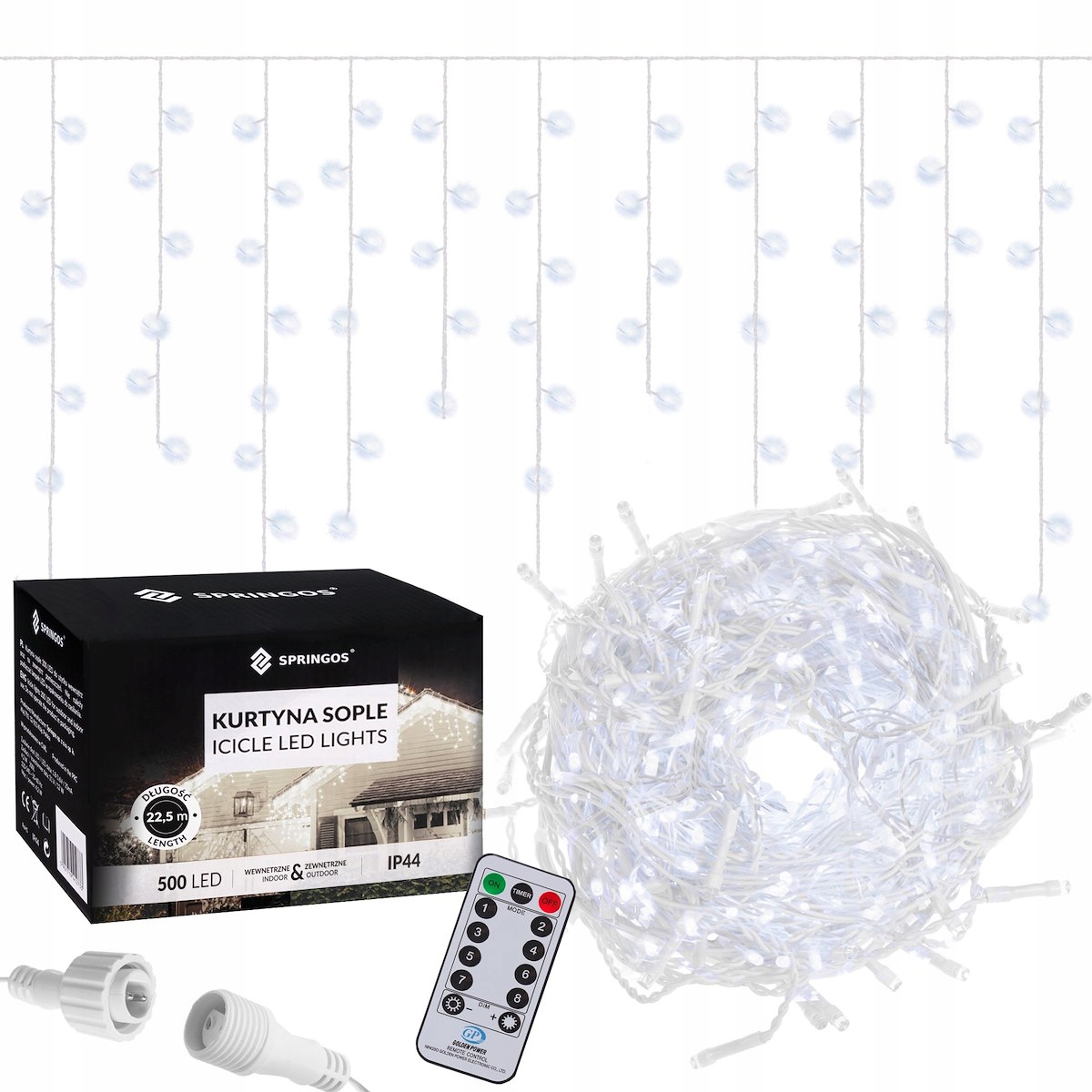 

Lampki Kurtyna Świetlna 500 Led Białe Pilot 22,5m