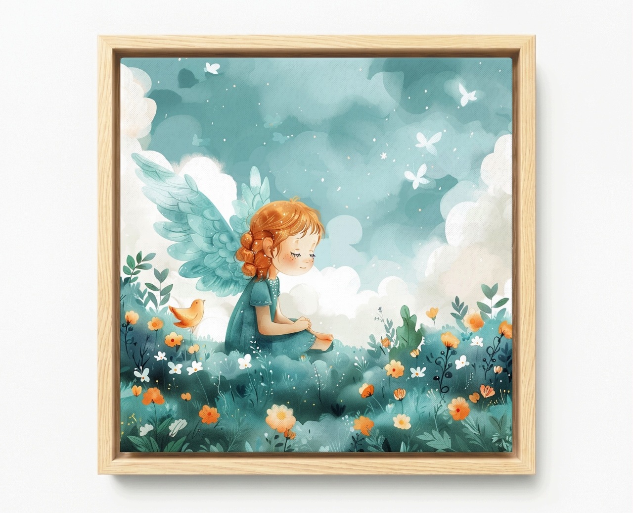 Obraz Rám Americký Box Grafika Dítě Dívka Anděl Louka Spánek 50x50