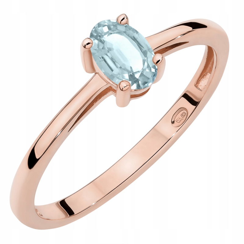 Zlatý Prstýnek Zásnubní pr. 585 s oválným akvamarínem 0.35 ct 14k