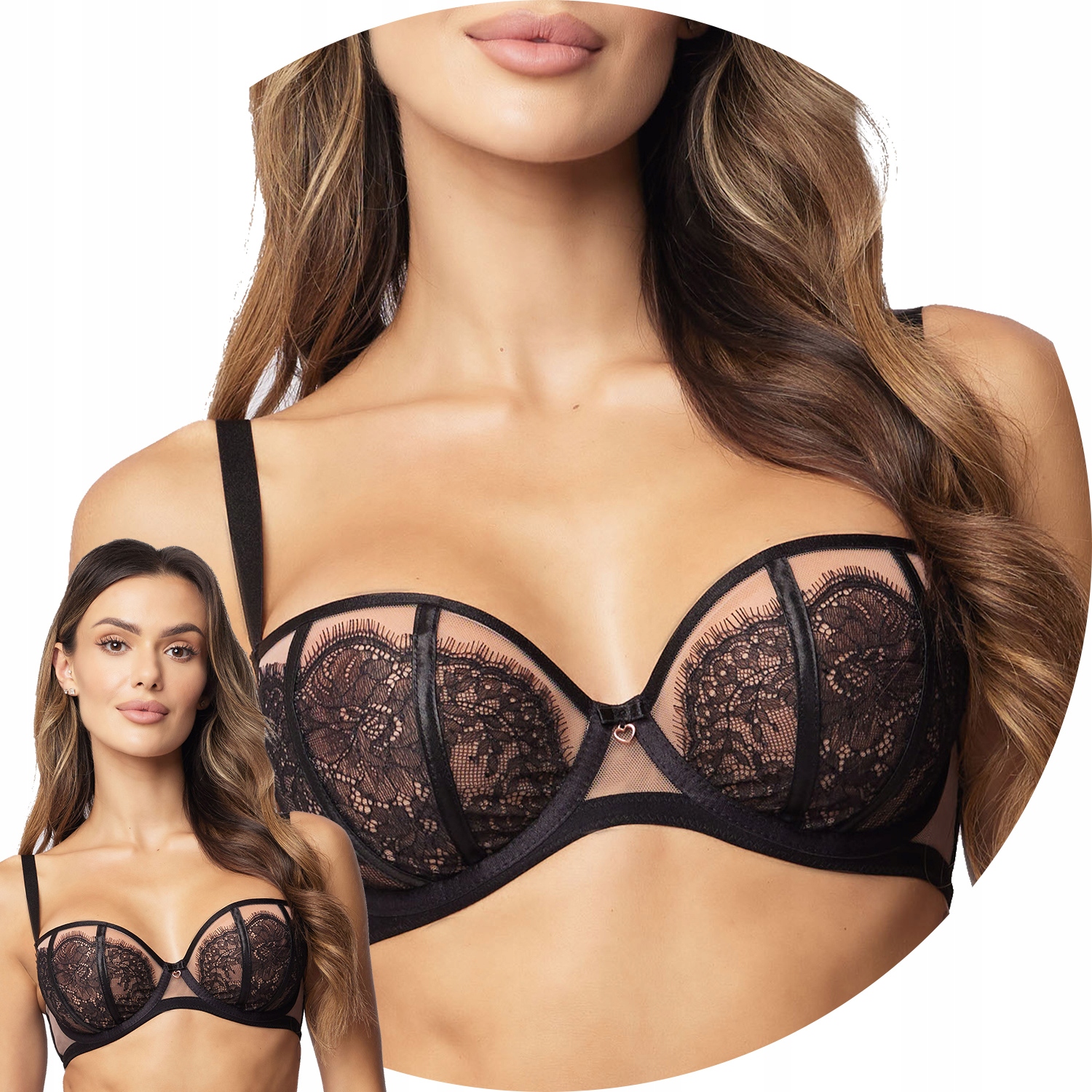 Vivisence 1069 czarny koronka Biustonosz balkonetka miękki 85E Soft