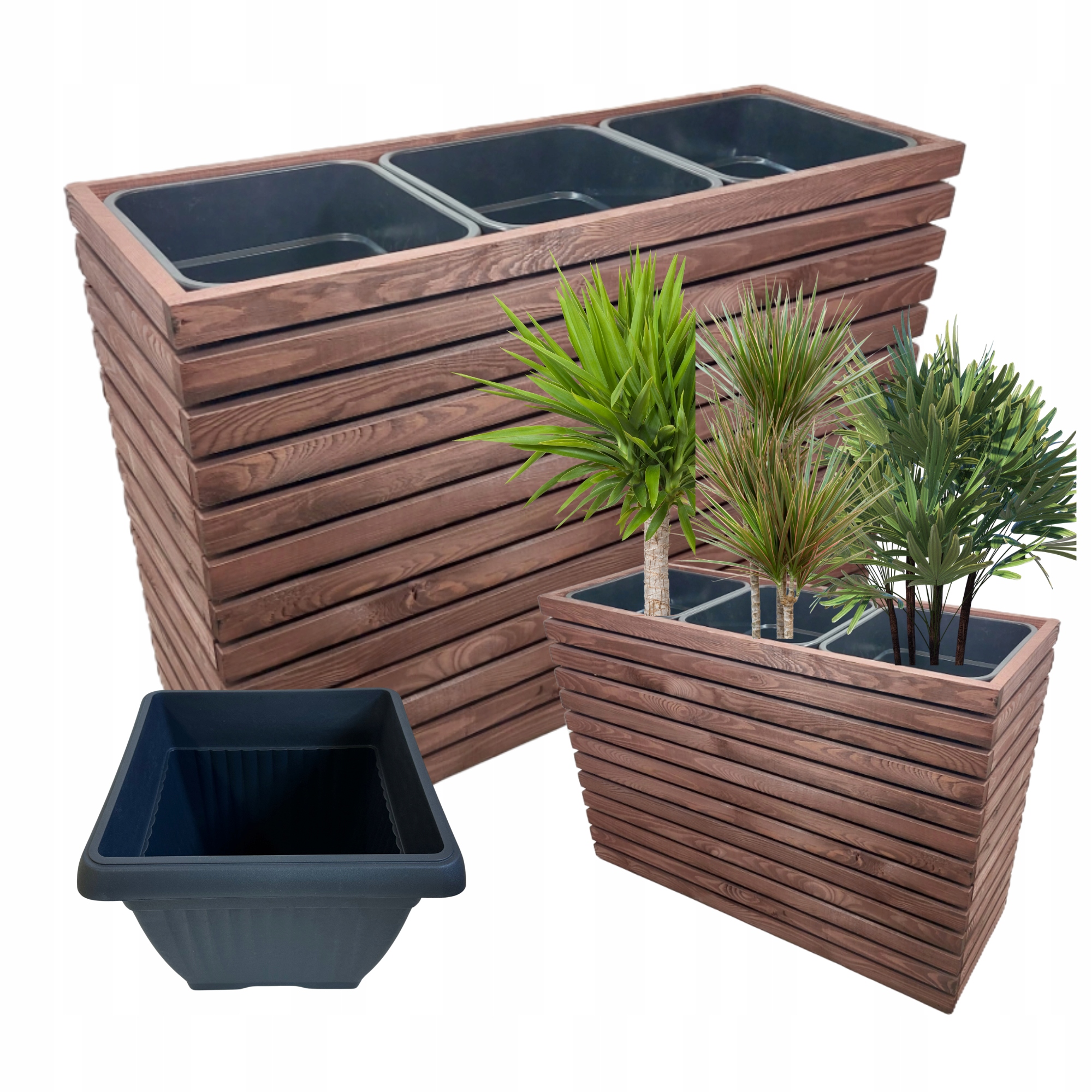 Donica Doniczka Ogrodowa Tarasowa Drewniania Potrójna Wysoka Wkłady 3x18L