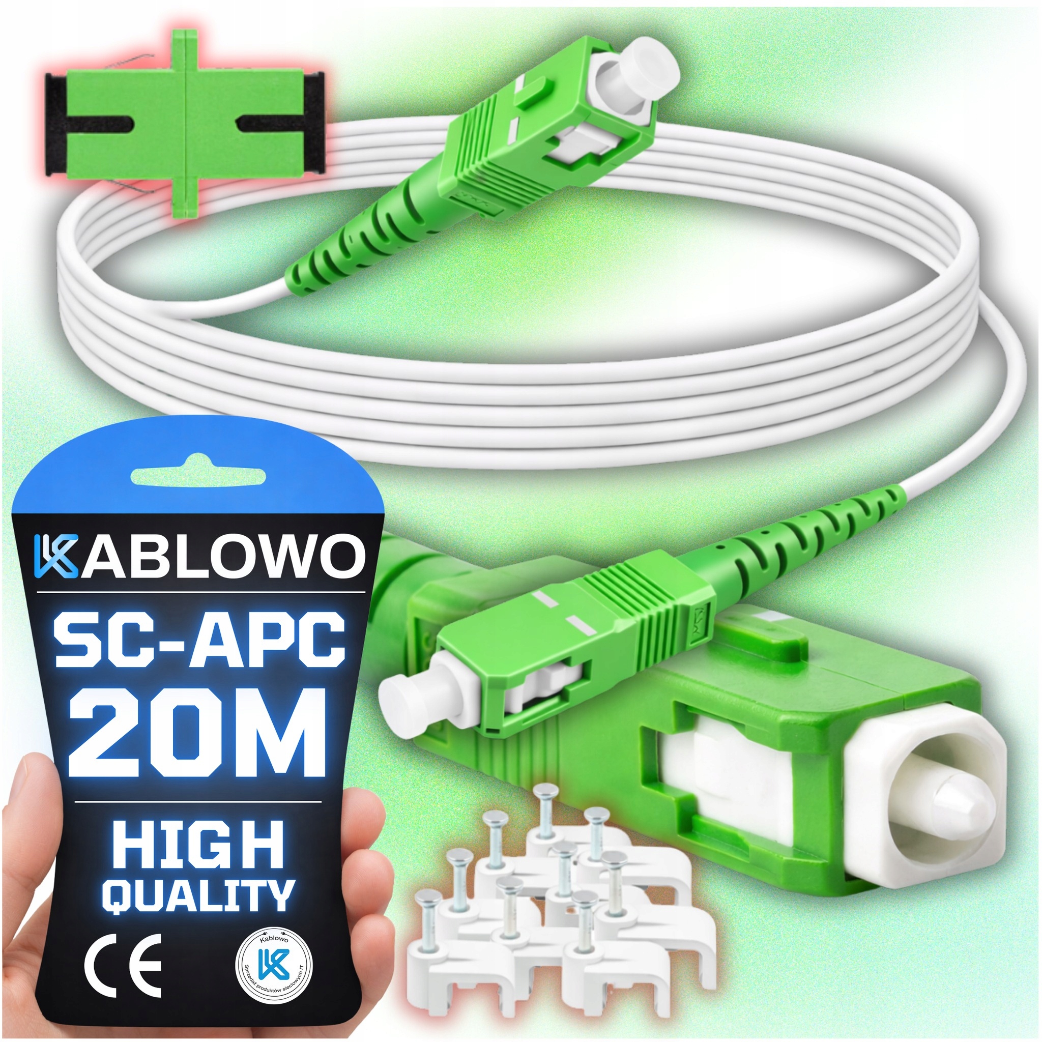 ŚWIATŁOWODOWY 20M BIAŁY LANBERG + ADAPTER + FLOP