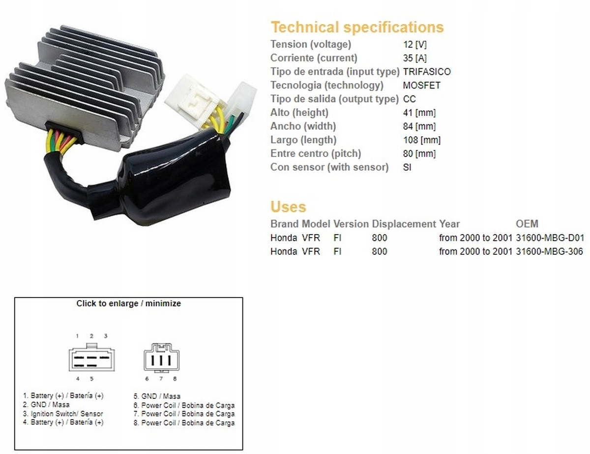 Dze Regulátor Napätia Honda Vfr 800 Fi '00-'01 (35A) (3160-MBG-D01) (ESR69