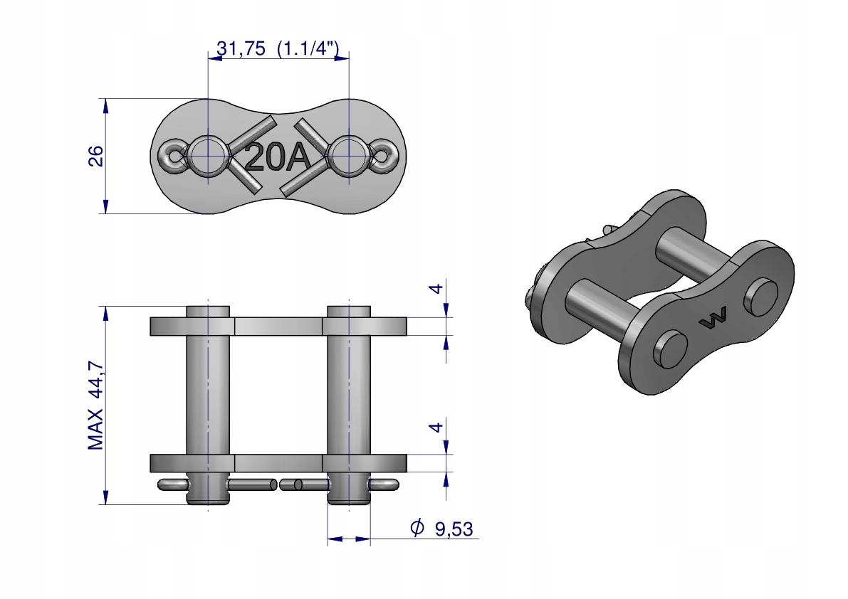 Zamek łańcucha wzmocniony Z20A-1 ANSI A 100 (R1 1.1/4) Waryński ( sprzedawa Producent części Waryński