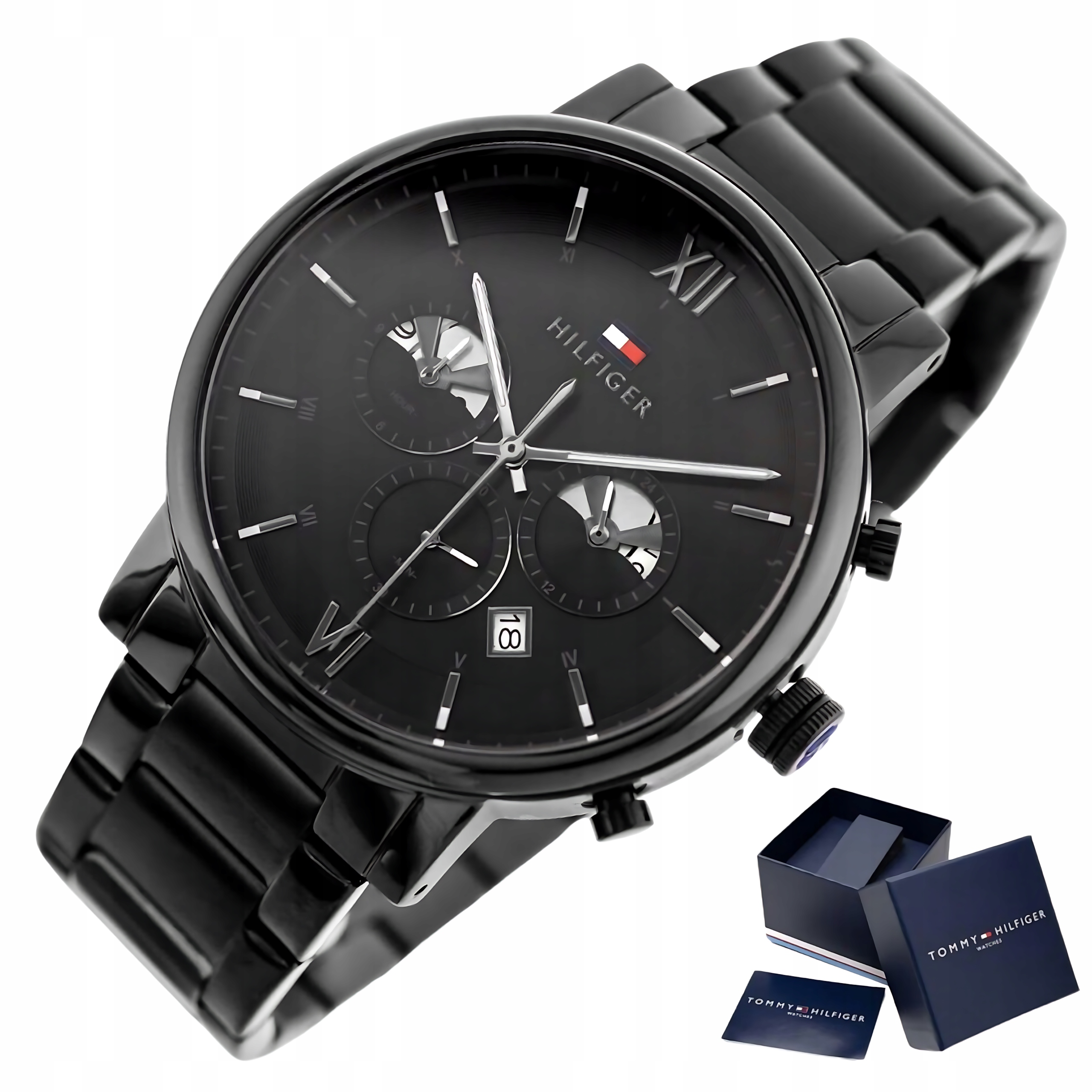 Pánské Hodinky Tommy Hilfiger 1710410 Evan Černý Chronograf Vodotěsné