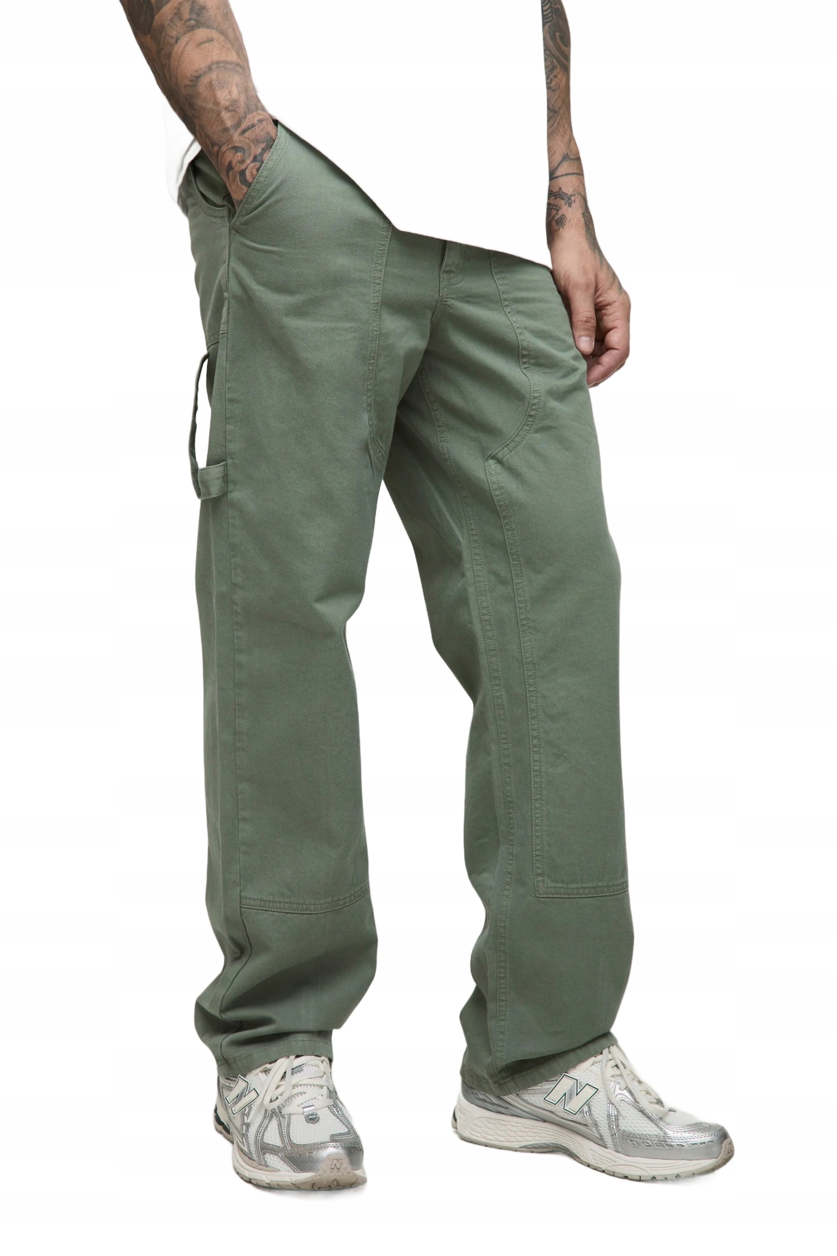 Boohooman Pánské Kalhoty Casual Baggy Zelené Se Záplatami Na Nohavicích 32 Z3A