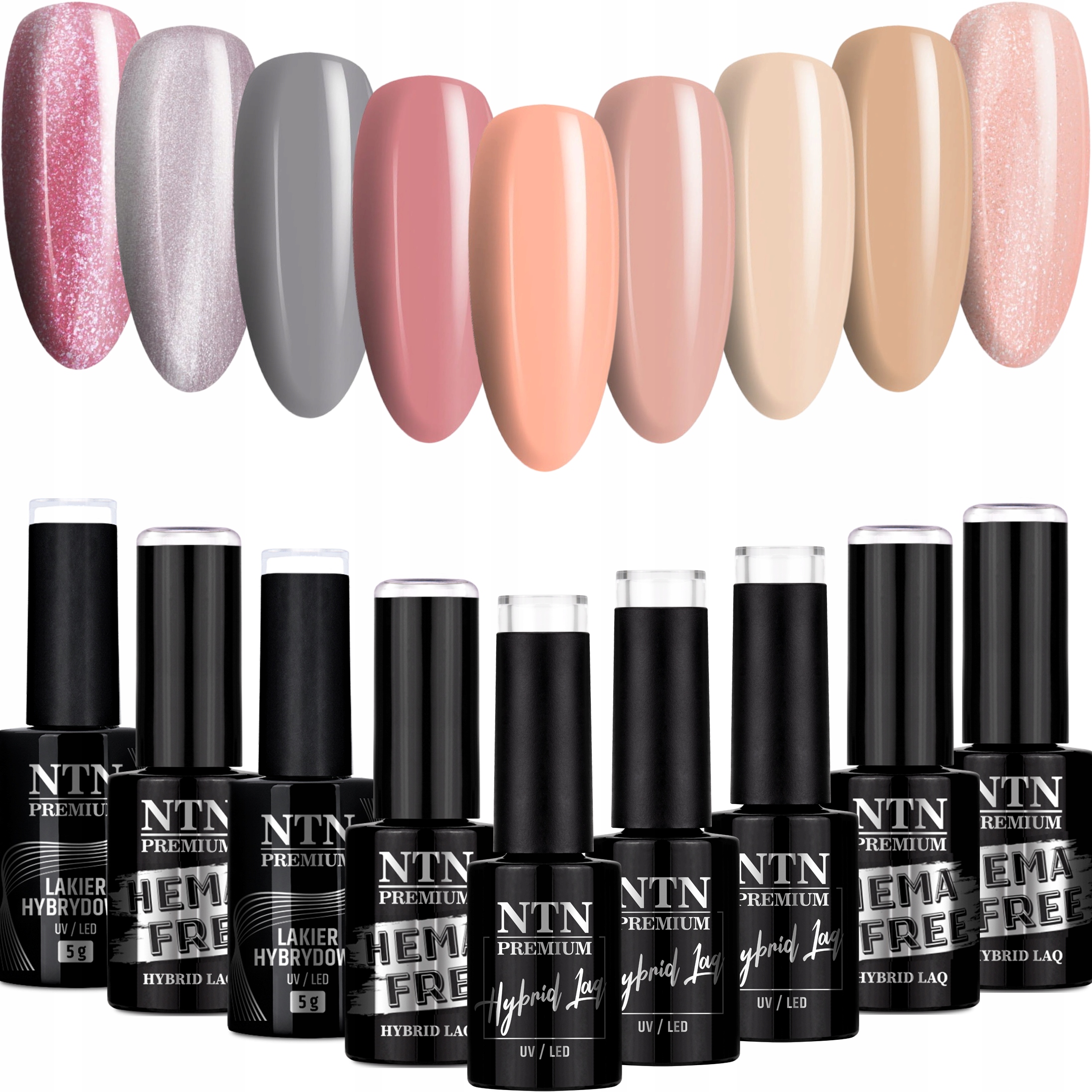 9x Lakier Hybrydowy Ntn 5g Day Dreaming Zestaw 9w1 Ciepłe Barwy Brązowy