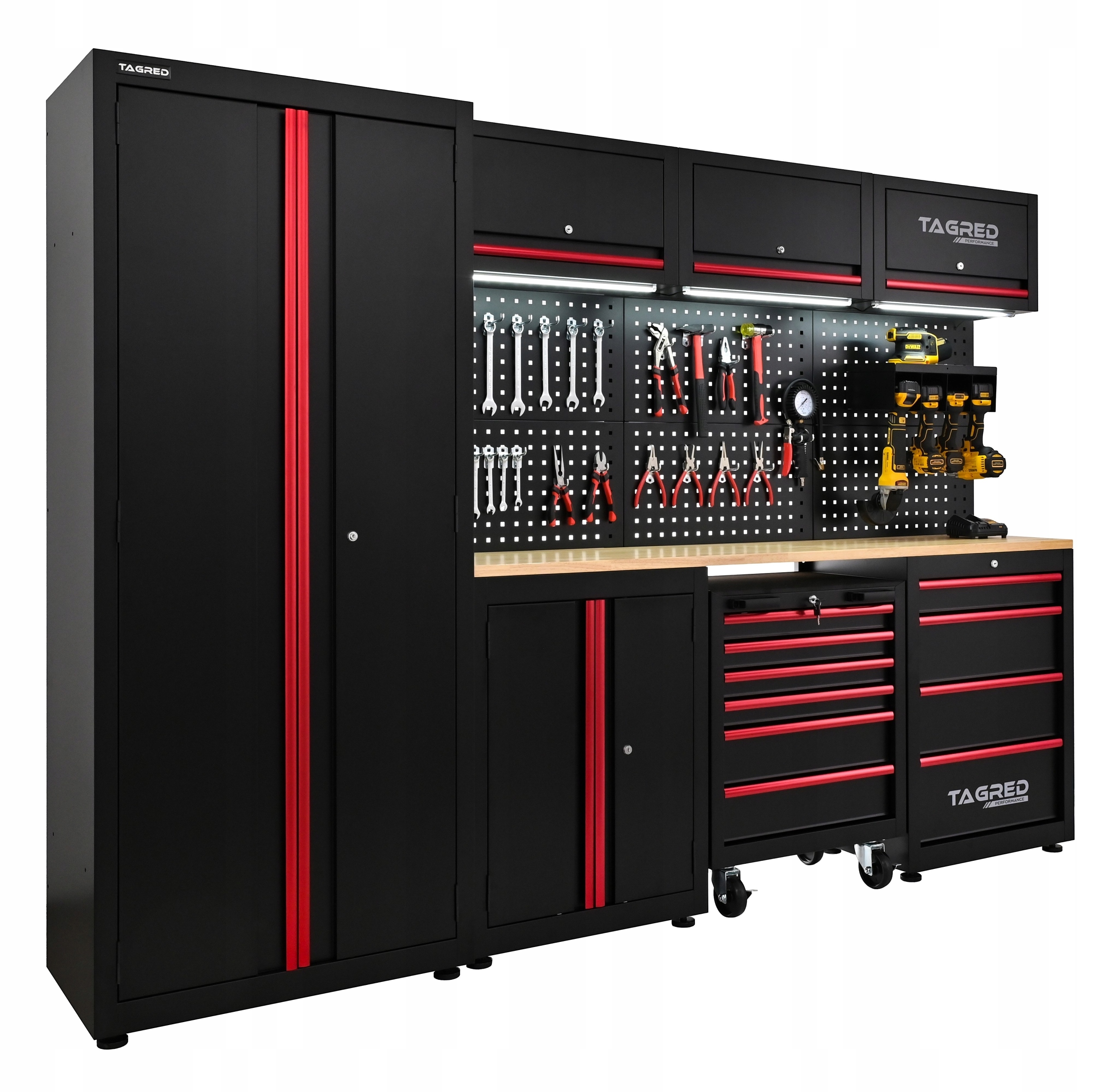 Wózek narzędziowy Tagred czarny z wysuwanymi szufladami i hamulcem + LED