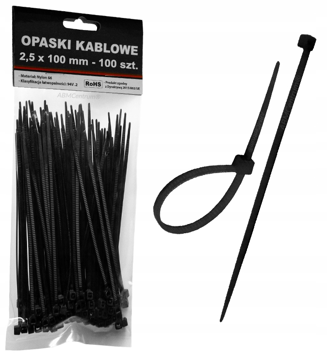 

Opaski Zaciskowe 100x2,5mm 100szt Obejmy Kablowe