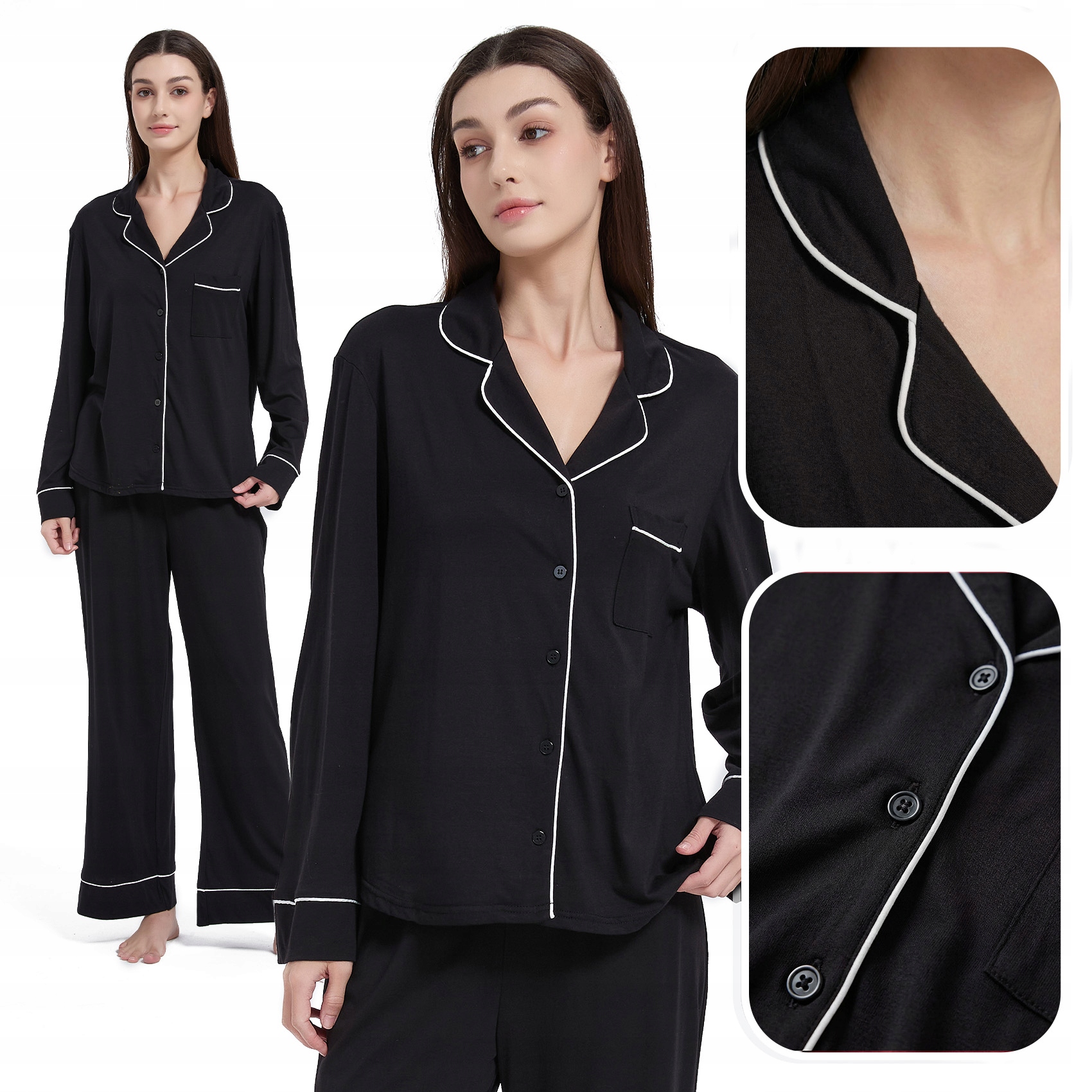 Dívčí Dvoudílné Pyžamo S Dlouhým Převlekem, Černá Barva S Bílou Bizou