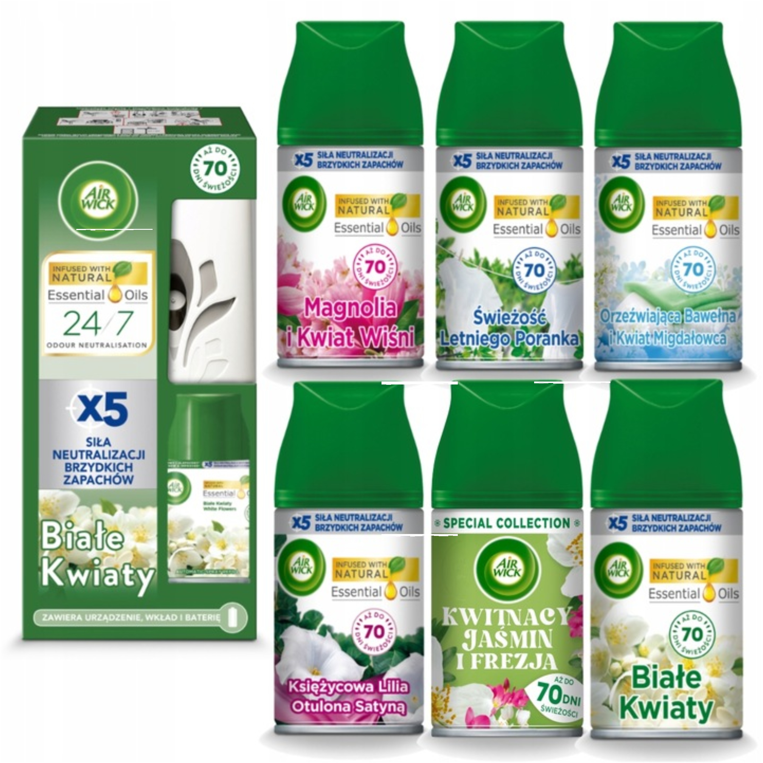 Air Wick Automatický Osvěžovač Vzduchu 7 X Náplň 250 ML MIX Sada