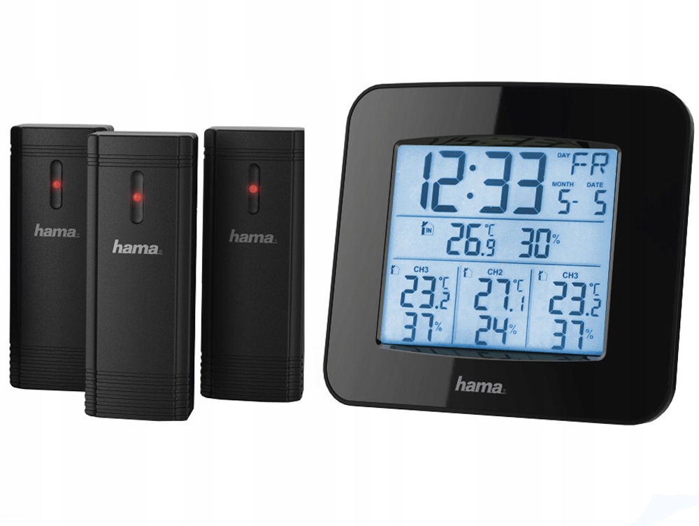 

Stacja Pogody Wisząca Hama Trio 3 Czujniki Zegar