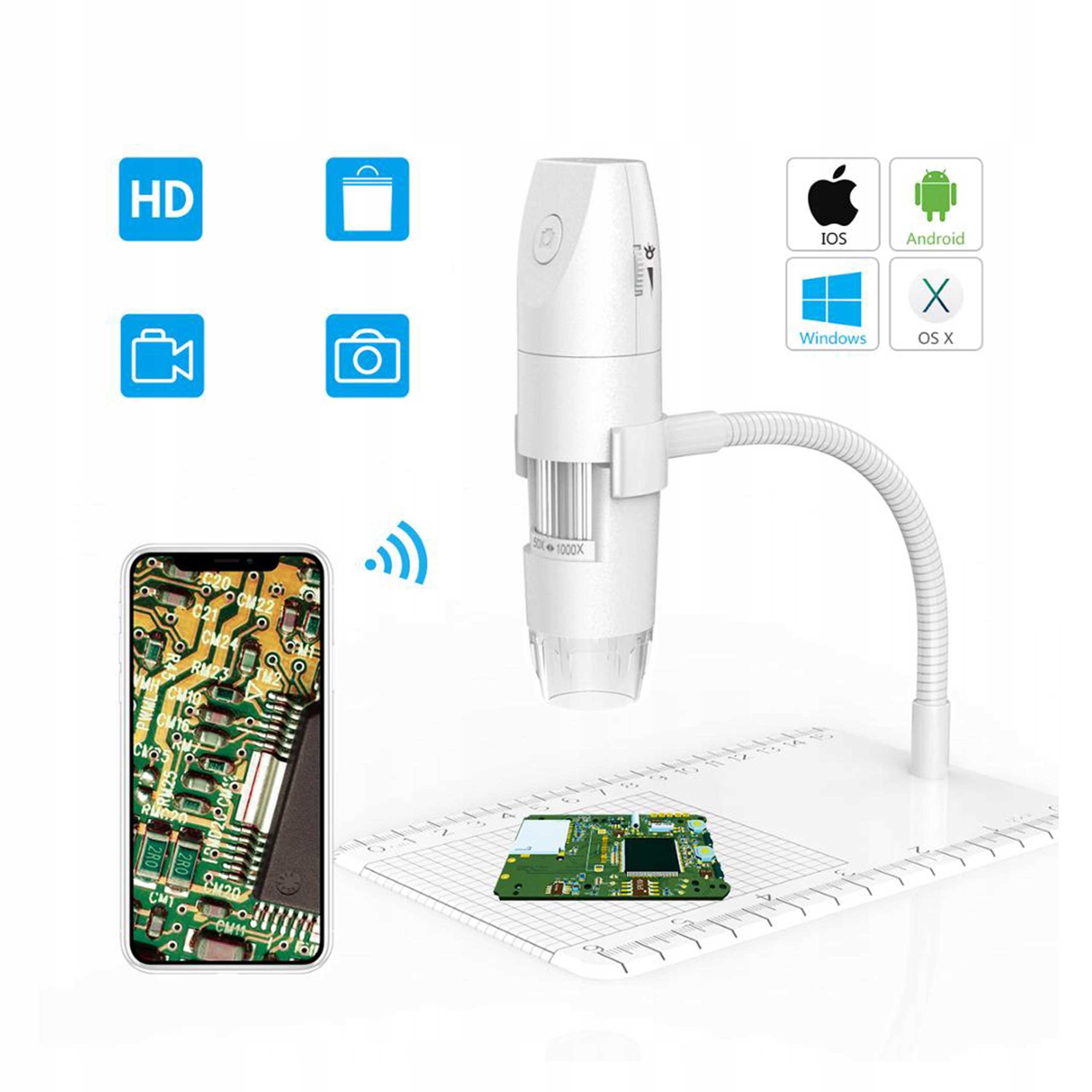

Mikroskop Cyfrowy LCD 1000x Wifi 1080P Fhd 8 Led