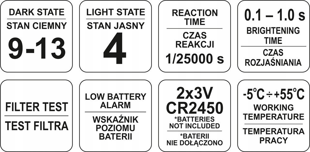 MASKA PRZYŁBICA SPAWALNICZA SAMOŚCIEMNIAJĄCA Yato Waga produktu z opakowaniem jednostkowym 1 kg