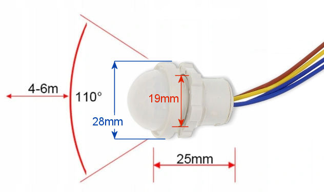 Czujnik Ruchu Sensor Sonda PIR 230V 20mm LED 90sek EAN (GTIN) 5902723058120