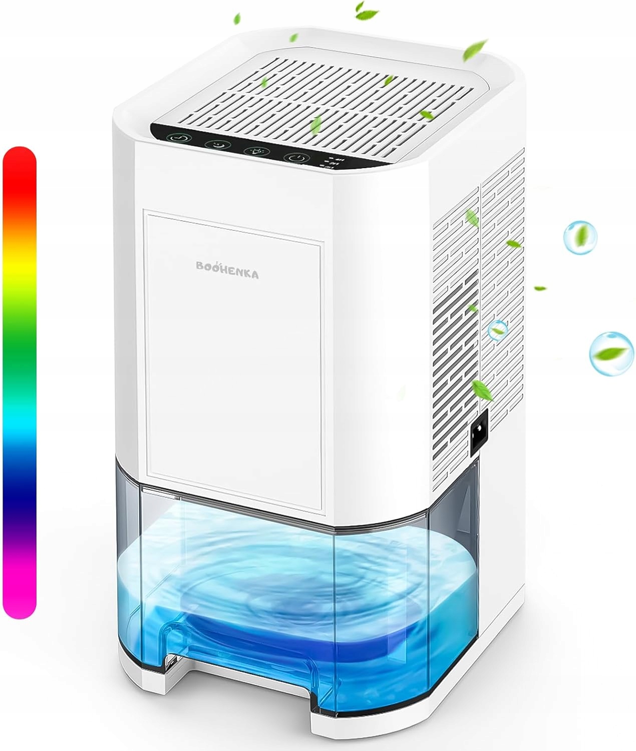 Odvlhčovač vzduchu Boohenka 1200 ml, časovač, Led barvy, tichý, bílý