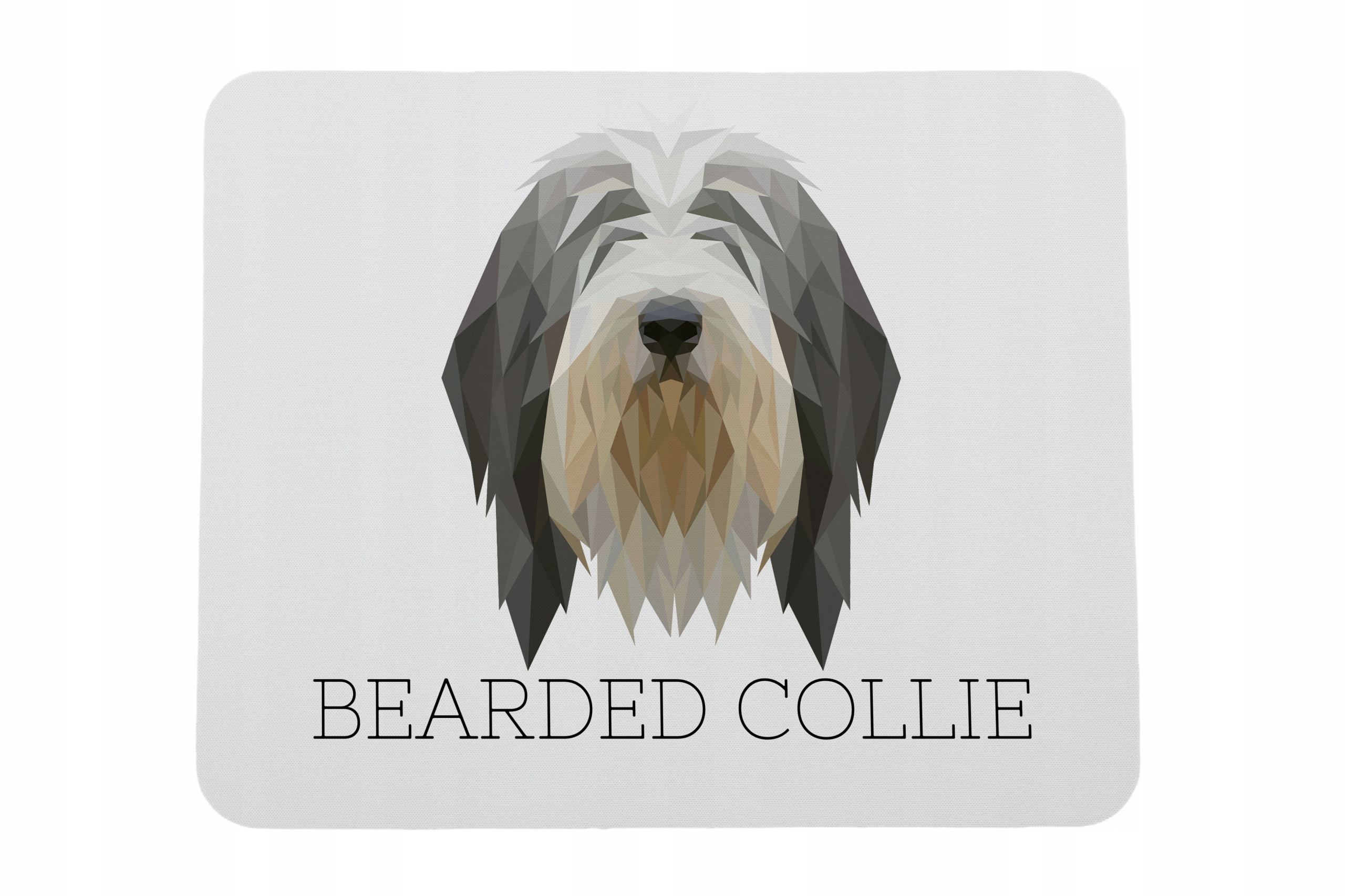 Bearded Collie, Highland Collie -geometryczna podkładka ze zdjęciem i napis