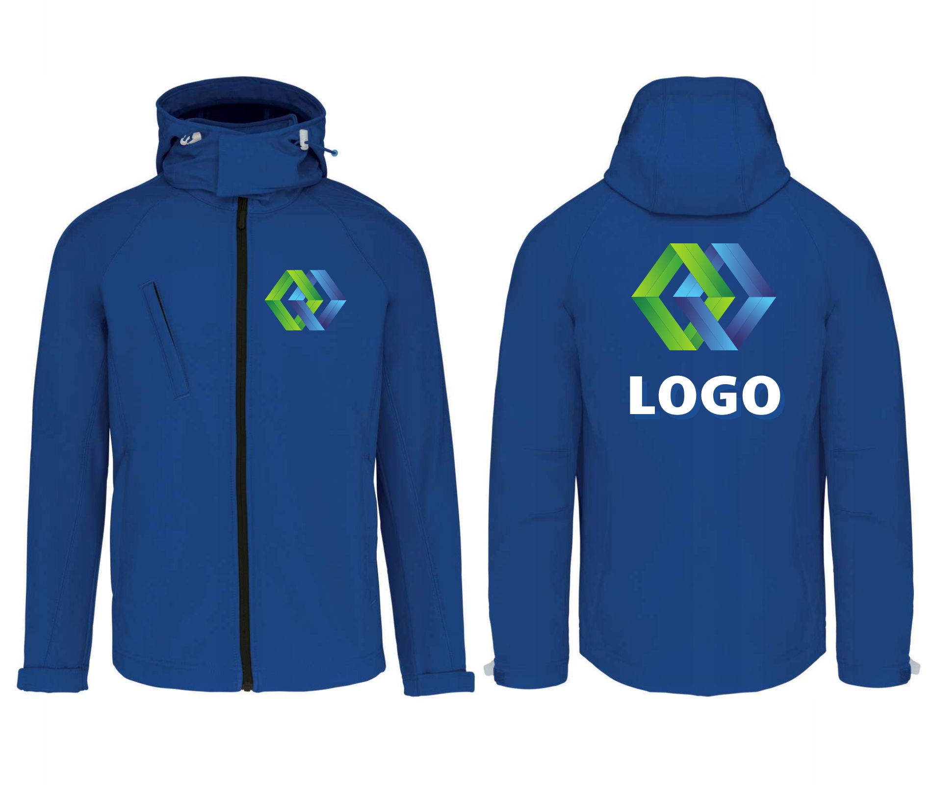 Pánská softshellová bunda KA413 modrá s vlastním potiskem loga firmy