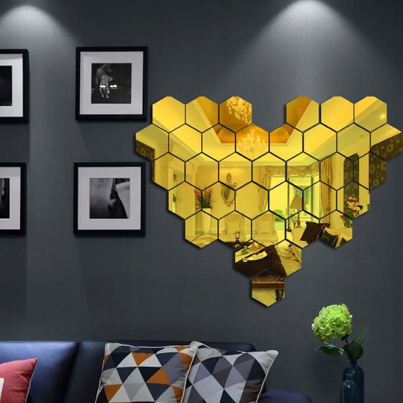 7 Pieces Of Hexagonal Mirror Wall Stickers Living Marka inna marka