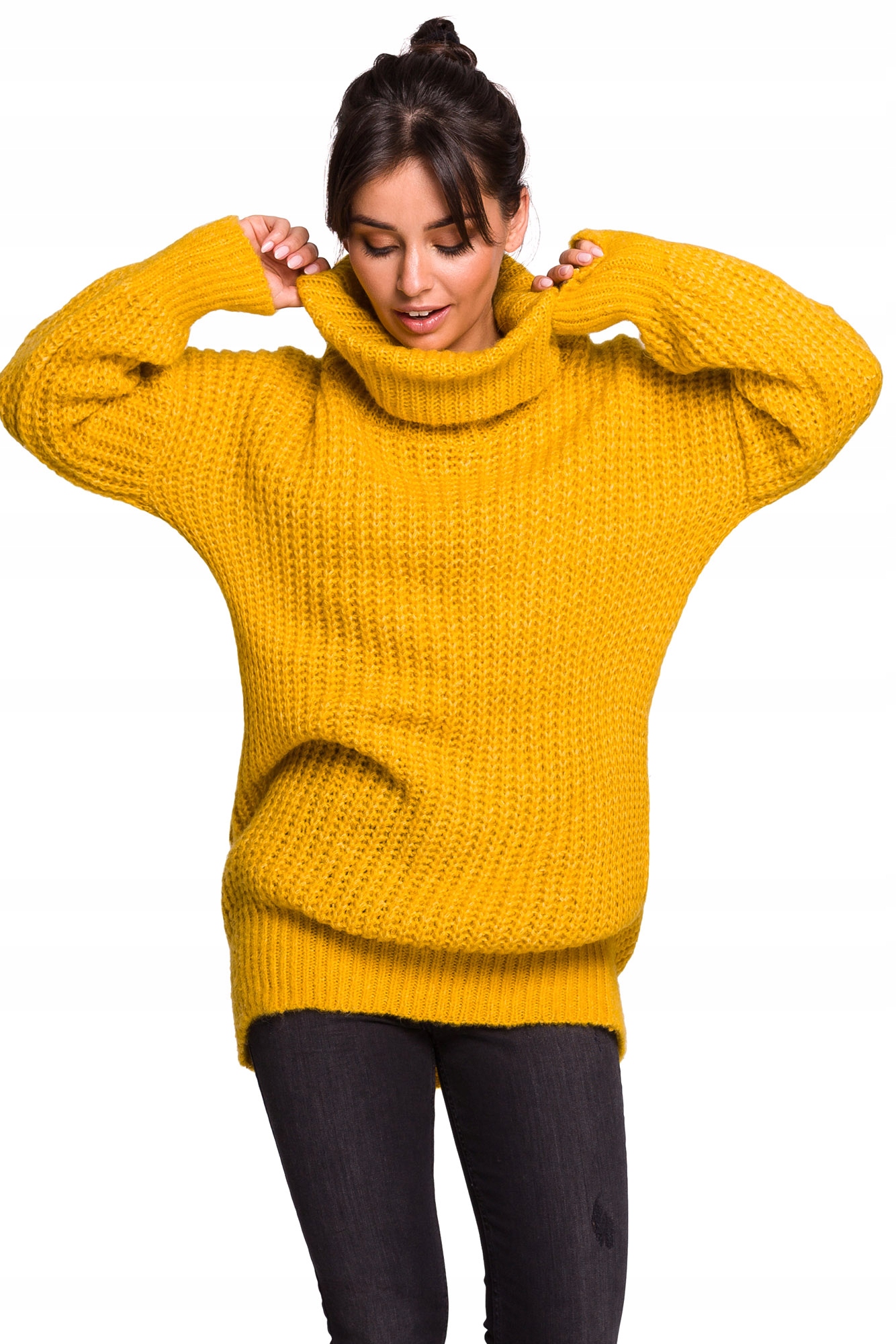 

Be Knit BK030 Długi Sweter Z Golfem *L/XL* Żółty