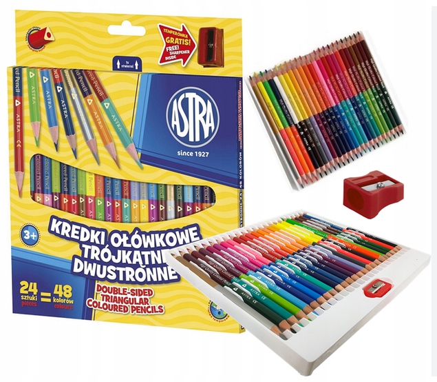Kredki dwustronne TRÓJKĄTNE 24 / 48 KOLORÓW Astra