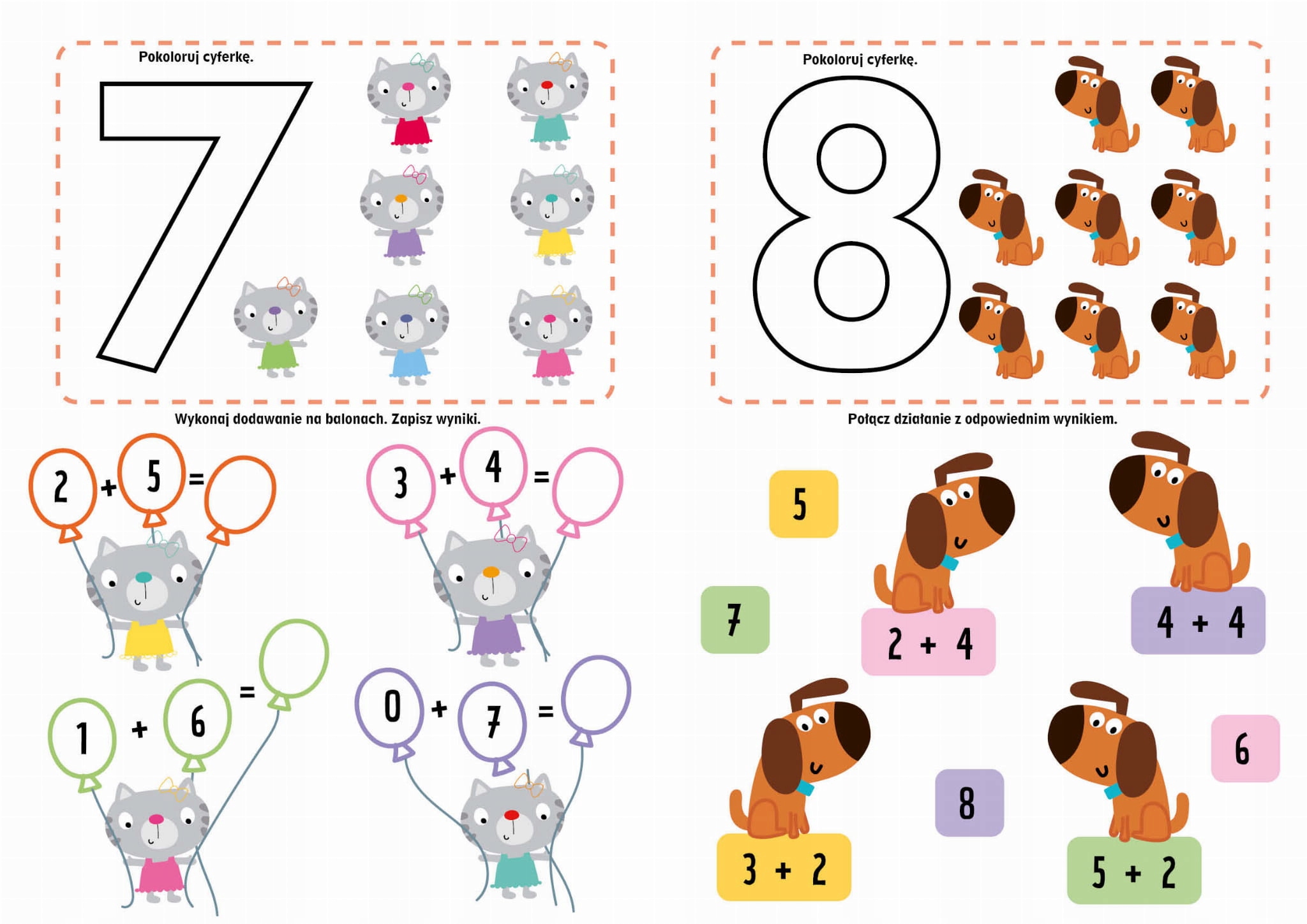 Nauka Liczenia Z Pieskami I Kotkami + Naklejki BooksAndFun ISBN 9788382491562
