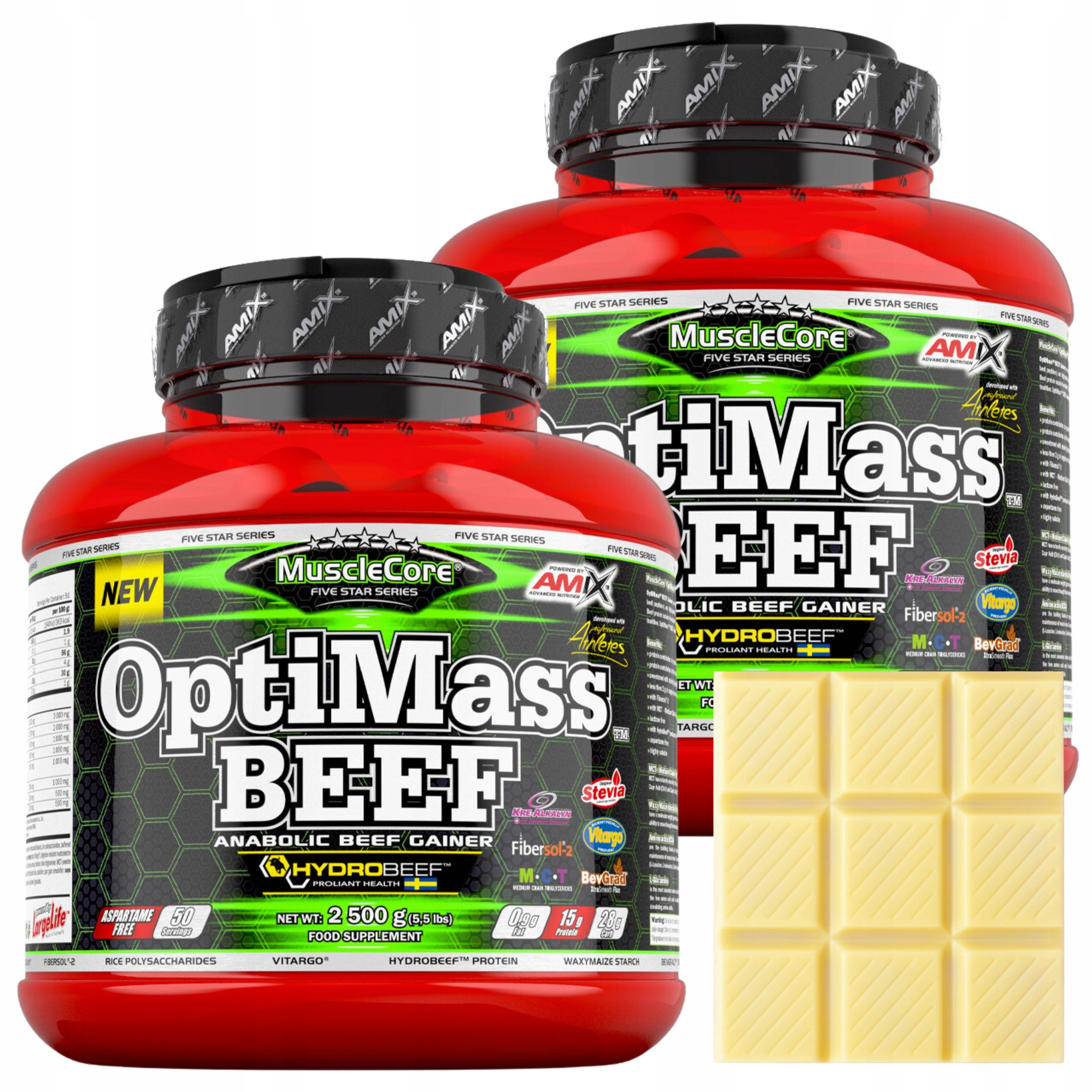 OptiMass Beef Aminokyseliny Bcaa Glutamin Kreatin KreAlkalyn Mct Gainer 5 kg