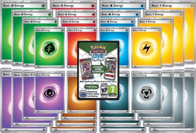 ZESTAW 32 ORYGINALNYCH KART ENERGII POKEMON + KOD DO GRY POKEMON