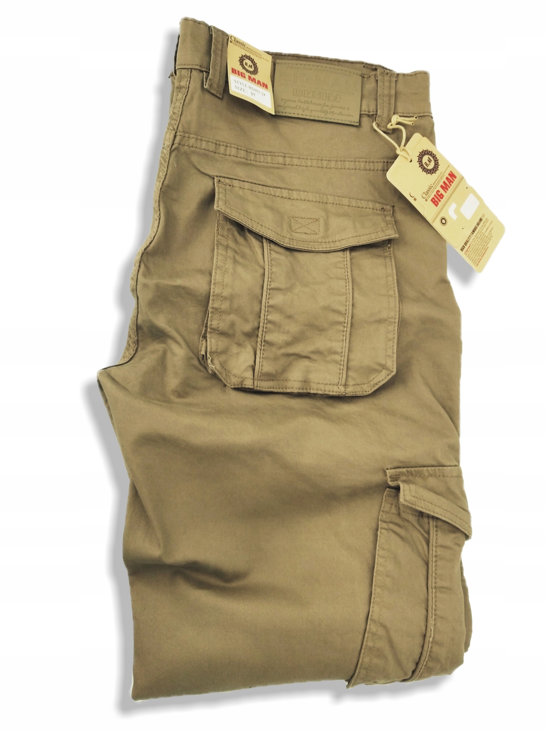 SPODNIE MĘSKIE BOJÓWKI PIASKOWE W38 PAS 96-98 CM Zapięcie zamek