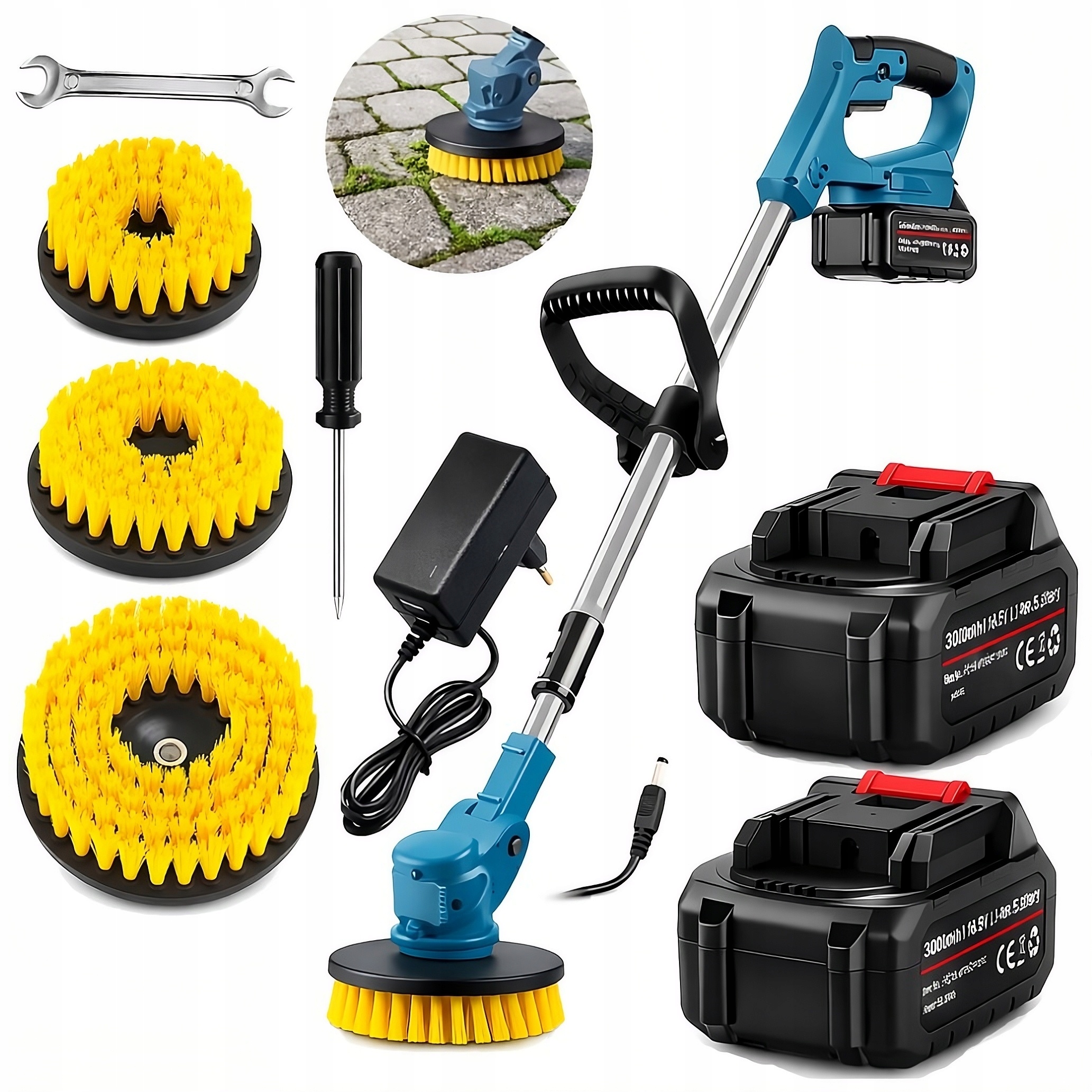 Levně Bezdrátový Elektrický Kartáč Pro Kostku Domu Akumulátorový 2X Akumulátor 3X