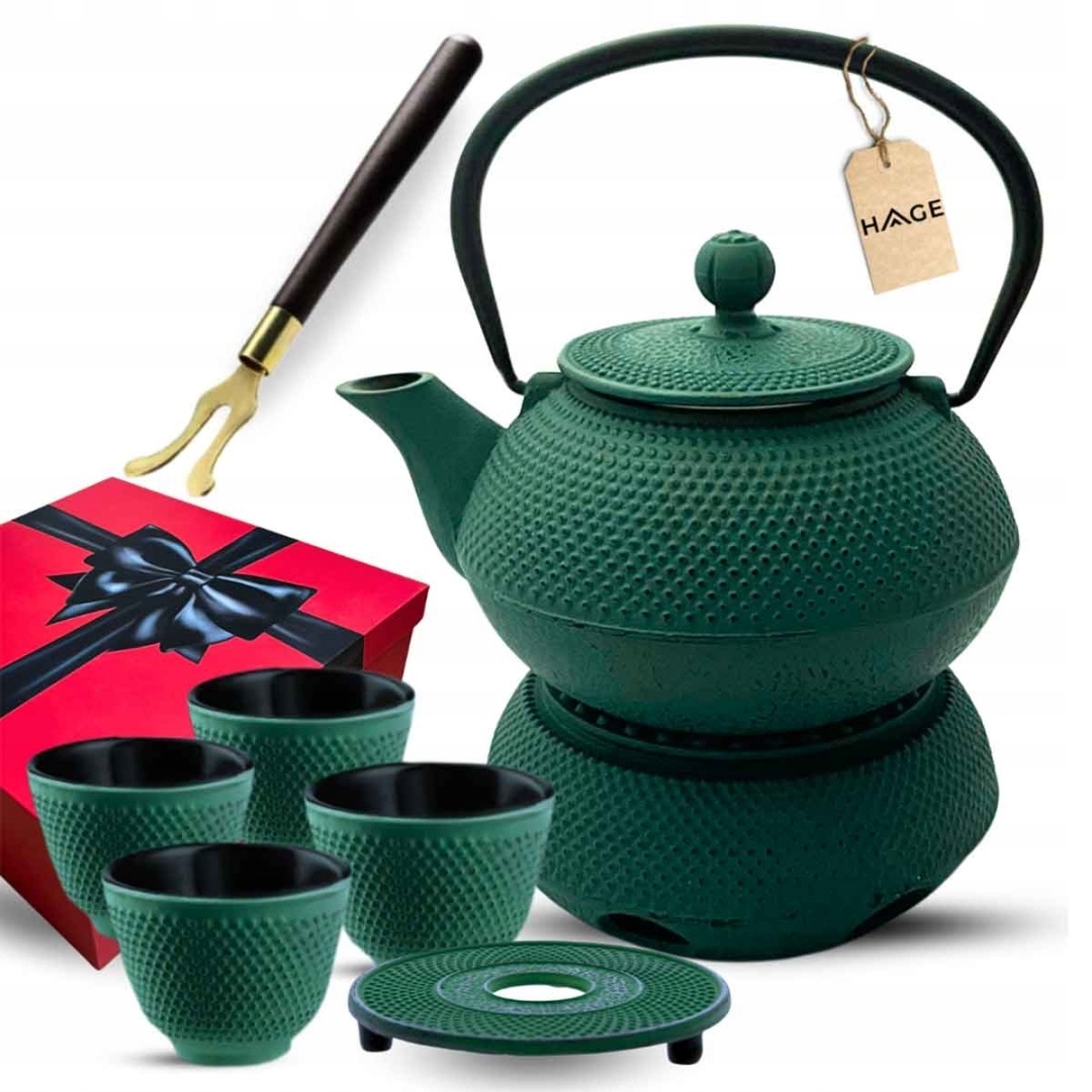Litinový Spařovač Džbán Zelený 900 ml S Ohřívačem A Šálky Přeze