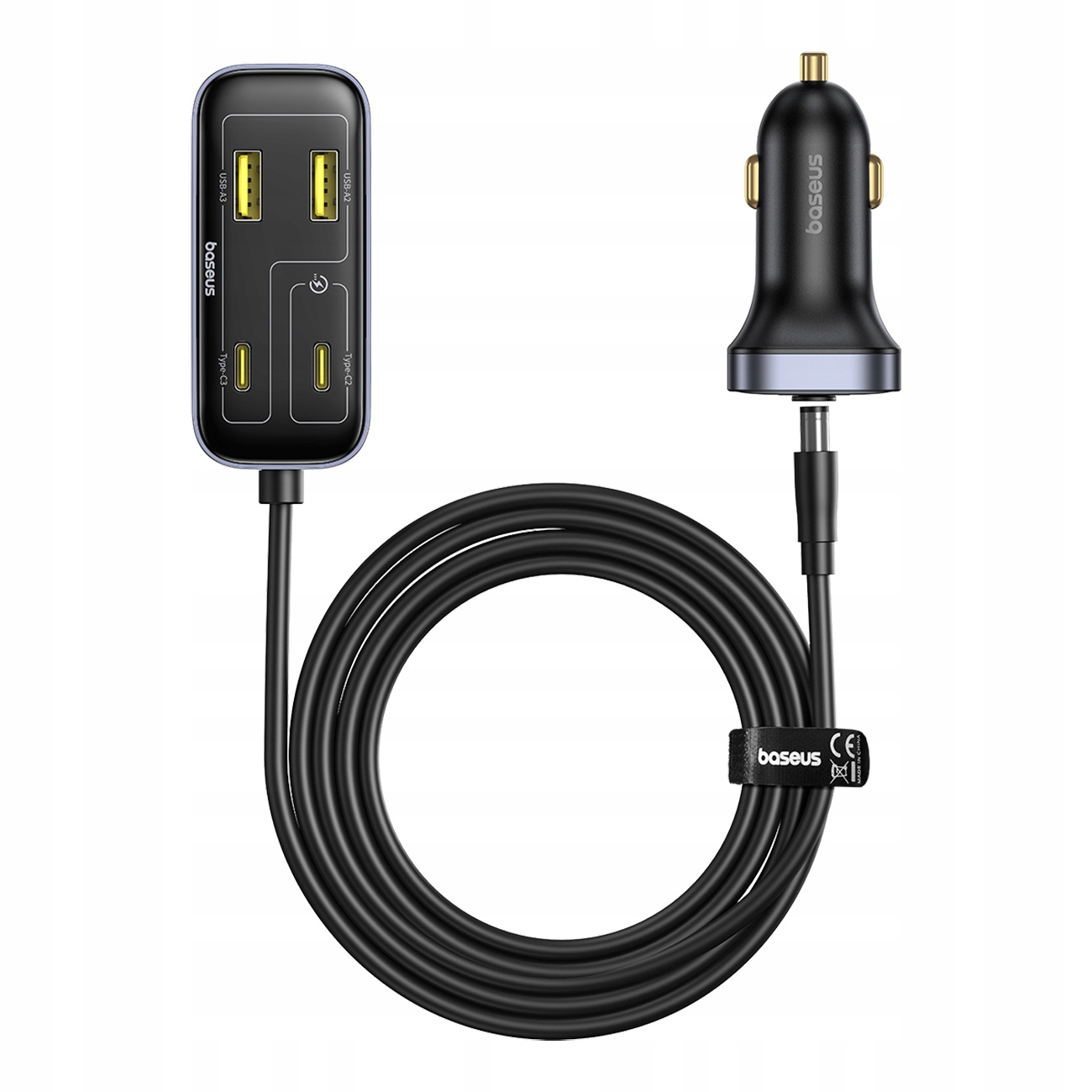 automobilová s prodlužovacím kabelem Usb-a Usb-c 110W 1.5 m černá