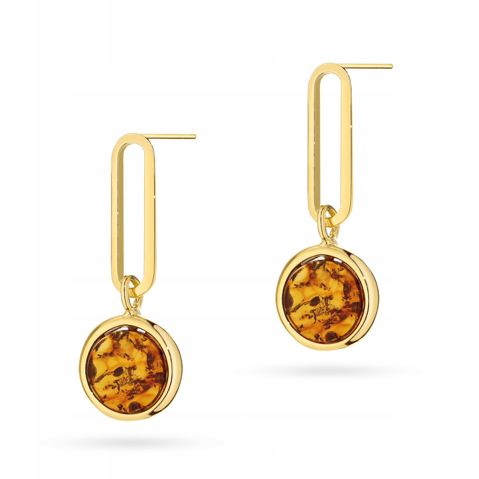 Pozlacené Stříbrné Náušnice Dámské ryzost 925 Geometrické kulaté jantarové