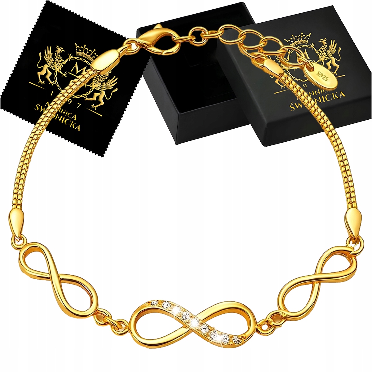Zlatý Stříbro , pozlacený náramek s motivem nekonečna Zirkony jako Dárek Gravírování